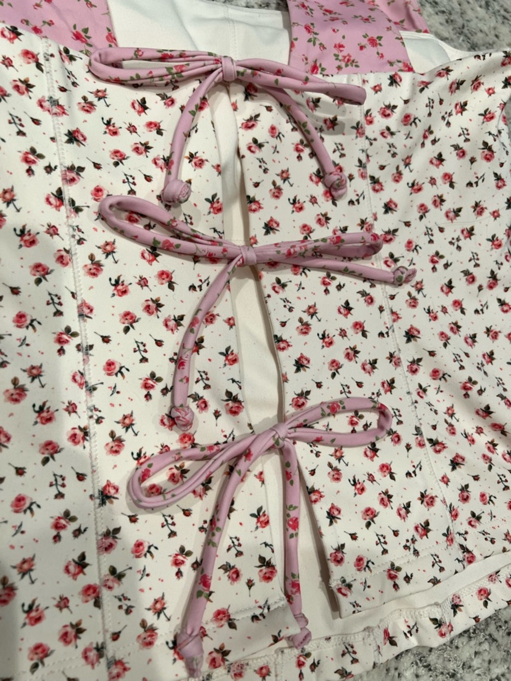 NWT Blogilates Tiny Pink Floral Tie-Back Corset Tank Top - Picture 6 of 10